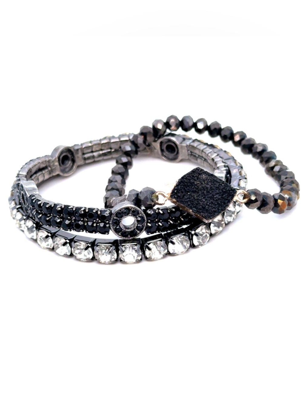 Black and‎ Clear Crystal Stackable Bracelet Set - Women Jewelry (E5)